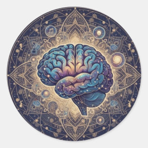 Cosmische Geest Mandala – Abstracte Hersenkunst Ronde Sticker