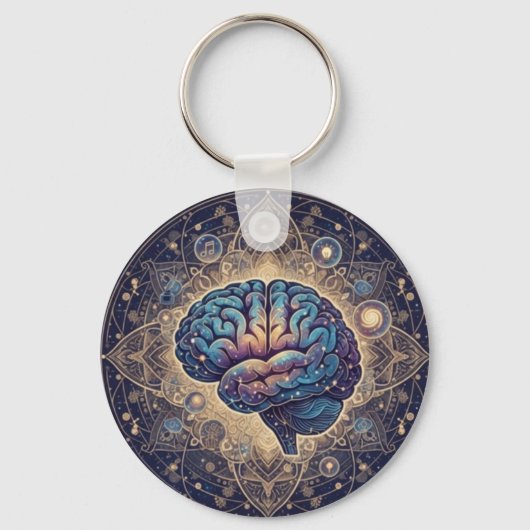 Cosmische Geest Mandala – Abstracte Hersenkunst Sleutelhanger (Voorkant)