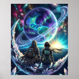 Cosmische Liefhebbers Melkweg Planeet Fantasie Acr Poster