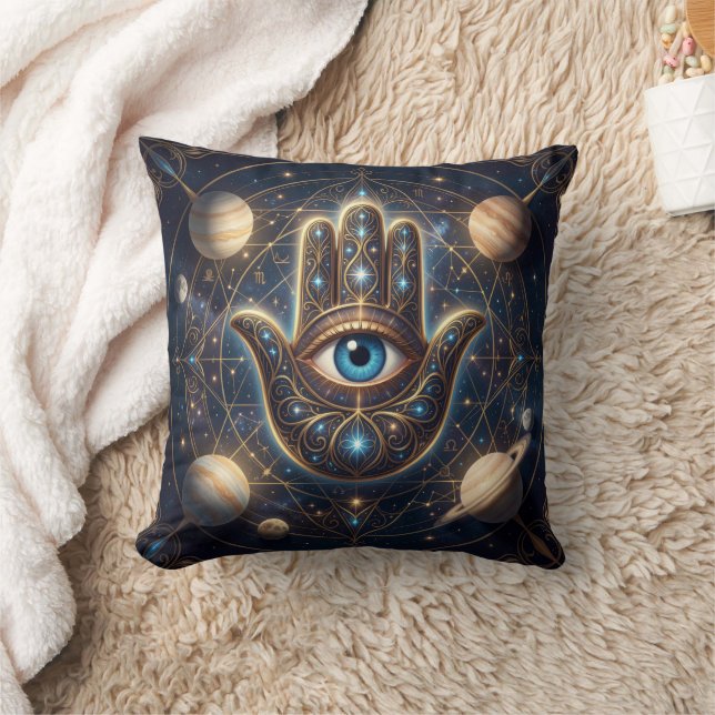Cosmische Marine Goud Hemels Hamsa Boze Oog Kussen (Deken)