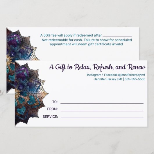 Cosmische Paarse Boho Mandala Cadeaubon (Voorkant / Achterkant)