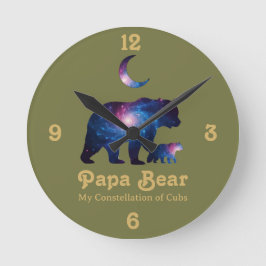 Cosmische Papa Beer & Welp Ronde Klok