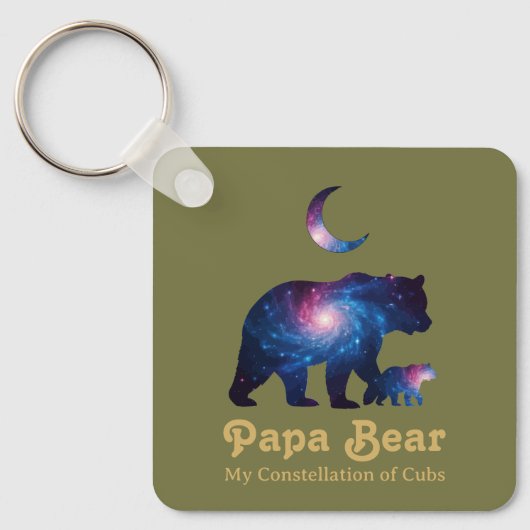 Cosmische Papa Beer & Welp Sleutelhanger (Voorkant)