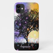 Cosmische regenbooghemd met zwarte silhouette boom Case-Mate iPhone case (Achterkant)