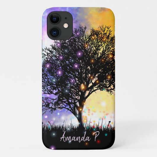 Cosmische regenbooghemd met zwarte silhouette boom Case-Mate iPhone case (Achterkant)