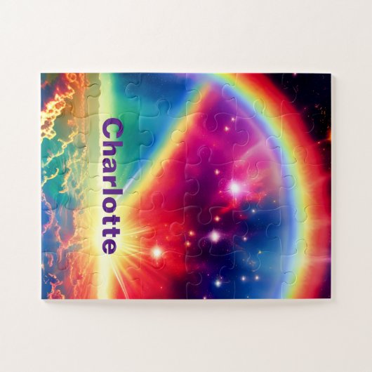 Cosmische regenboogovervallen over Fantasy Indigo  Legpuzzel (Horizontaal)