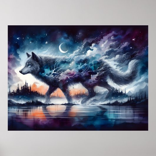 Cosmische Spirit Wolf Postercollectie Poster (Voorkant)