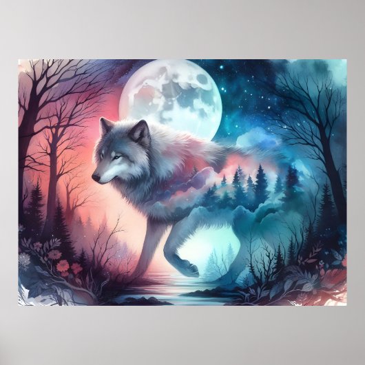 Cosmische Spirit Wolf Postercollectie Poster (Voorkant)