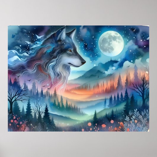 Cosmische Spirit Wolf Postercollectie Poster (Voorkant)
