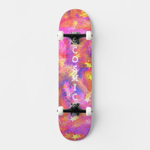 Cosmische sterren in een melkwegstelsel met roze b persoonlijk skateboard