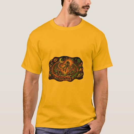 Cosmische Verkenner Retro Psychedelische Astronaut T-shirt (Voorkant)