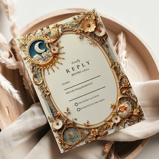 Cosmische Vintage Sterrenbeeld Bruiloft RSVP Kaartje