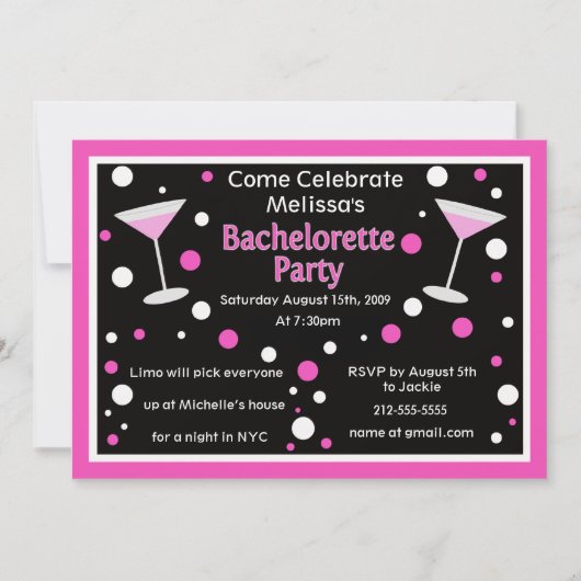 Cosmo Bachelorette Invite Kaart (Voorkant)
