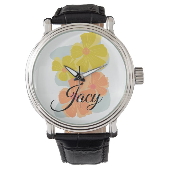 Cosmo Bloem Schrift Naam Moederdag Horloge (Voorkant)