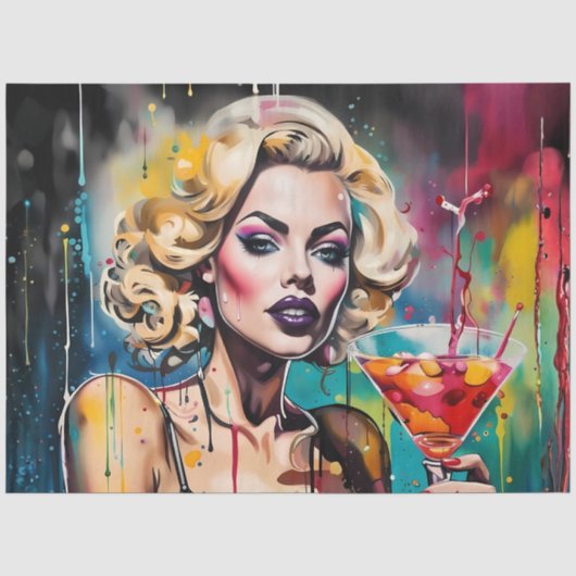 Cosmo Cocktail Vrouw Decoupage Papier – Glam (Voorkant)