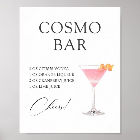 Cosmo Cocktailbar Recept Poster (Voorkant)