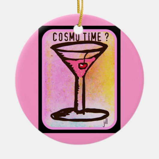 COSMO TIME PINK MARTINI PRINT KERAMISCH ORNAMENT (Voorkant)