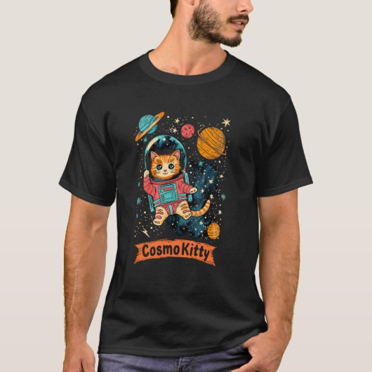 CosmoKitty Graphic - Astronaut Cat in Space Design T-shirt (Voorkant)