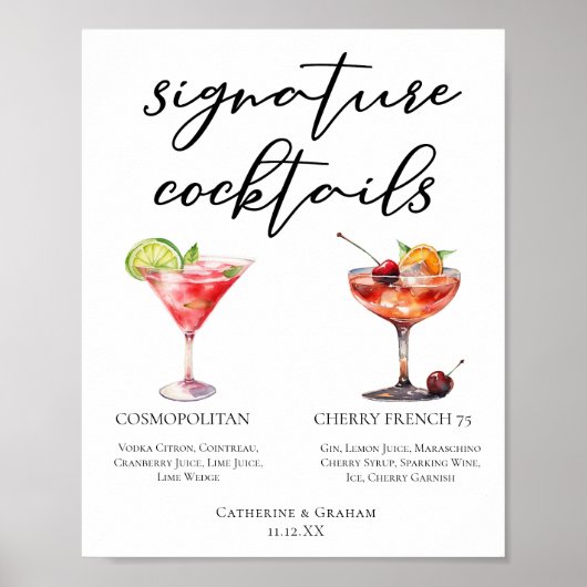 Cosmopolitan Cherry French 75 Cocktails Menu Poster (Voorkant)