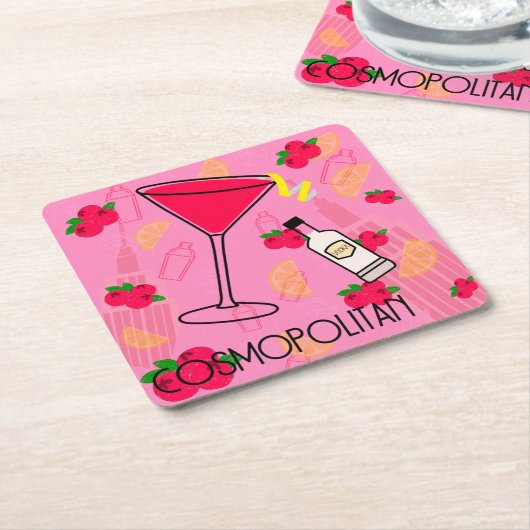 Cosmopolitan Cocktail Kartonnen Onderzetters (Schuin)