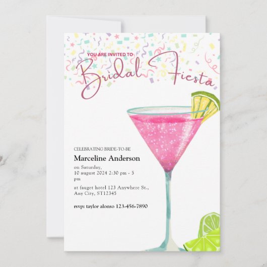 Cosmopolitan Cocktail Mexicaans Bruidsfeest Kaart (Voorkant)