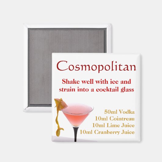 Cosmopolitan Cocktail Recept Magnet (Voorkant / Achterkant)