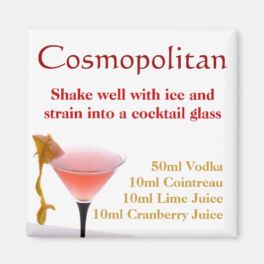 Cosmopolitan Cocktail Recept Magnet (Voorkant)