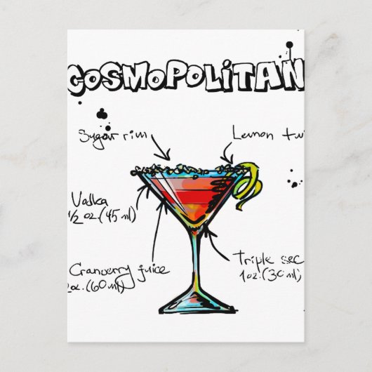 Cosmopolitan Cocktail Recipe Briefkaart (Voorkant)