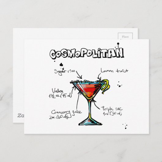 Cosmopolitan Cocktail Recipe Briefkaart (Voorkant / Achterkant)