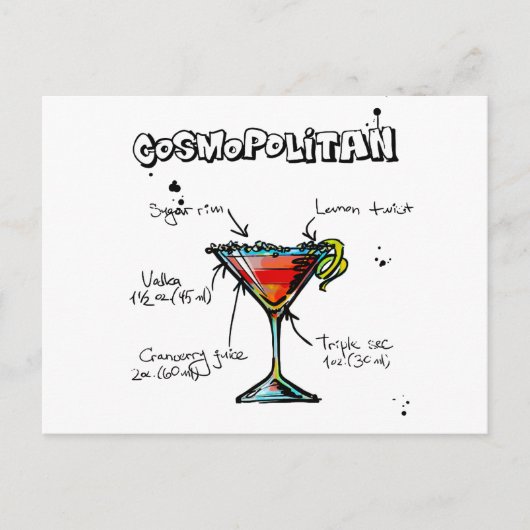 Cosmopolitan Cocktail Recipe Briefkaart (Voorkant)