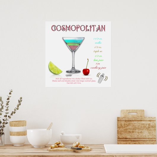 Cosmopolitan  Cocktail Recipe Poster (Keuken)