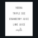 Cosmopolitan Cocktail Recipe Poster<br><div class="desc">Cosmopolitan Cocktail Recipe</div>