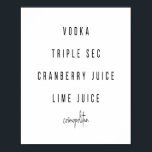 Cosmopolitan Cocktail Recipe Poster<br><div class="desc">Cosmopolitan Cocktail Recipe</div>