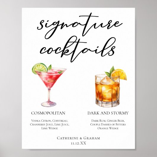 Cosmopolitan Dark Stormy Signature Cocktails Menu Poster (Voorkant)