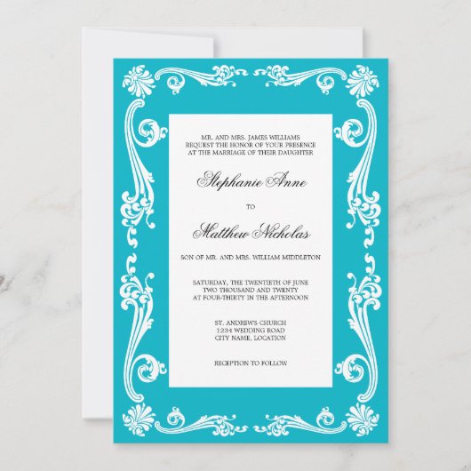 Cosmopolitan Flourish Swirls Wedding Kaart (Voorkant)