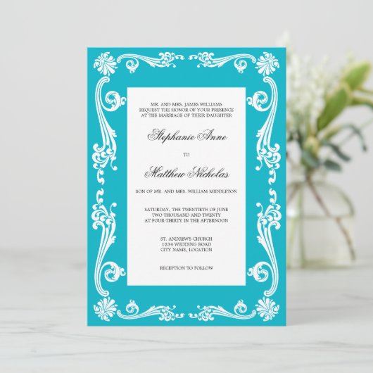 Cosmopolitan Flourish Swirls Wedding Kaart (Staand voorkant)