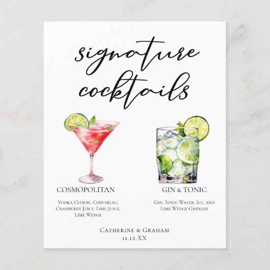 Cosmopolitan Gin & Tonic Signature Cocktails Menu (Voorkant)