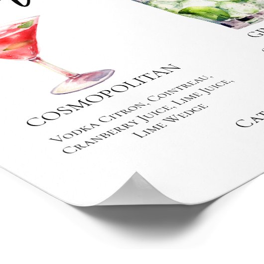 Cosmopolitan Gin & Tonic Signature Cocktails Menu Poster (Hoek)