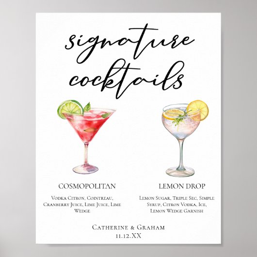 Cosmopolitan Lemon Drop Signature Cocktails Menu Poster (Voorkant)