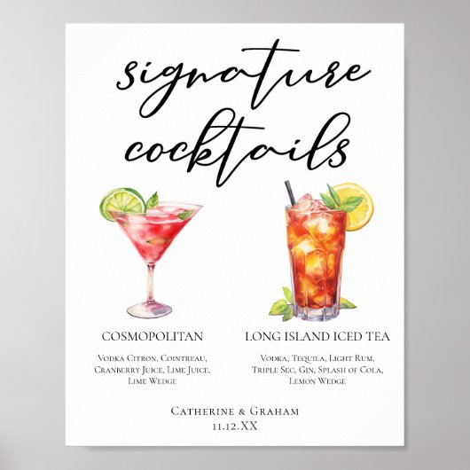 Cosmopolitan Long Island Signature Cocktails Menu Poster (Voorkant)