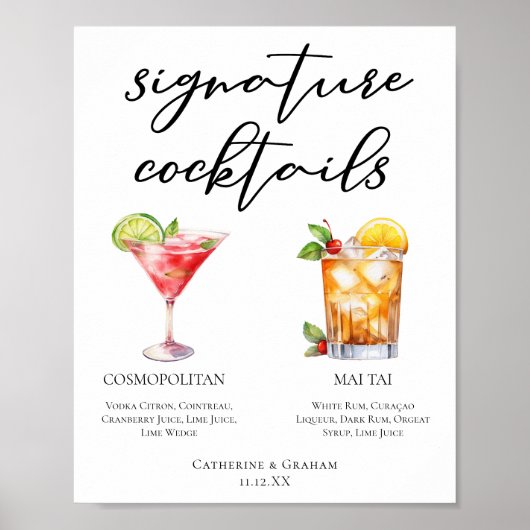 Cosmopolitan Mai Tai Signature Cocktails Menu Poster (Voorkant)