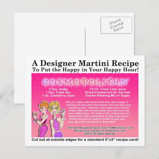 Cosmopolitan Martini Recept Briefkaart (Voorkant / Achterkant)