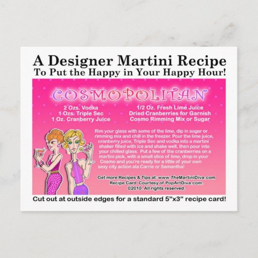 Cosmopolitan Martini Recept Briefkaart (Voorkant)
