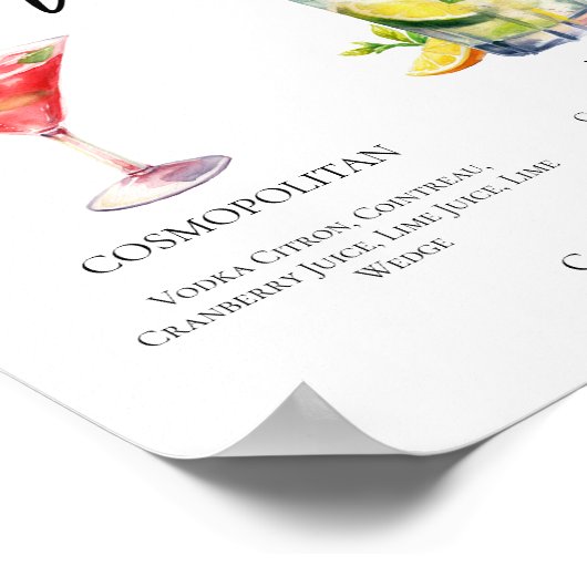 Cosmopolitan Mojito Signature Cocktails Menu Poster (Hoek)