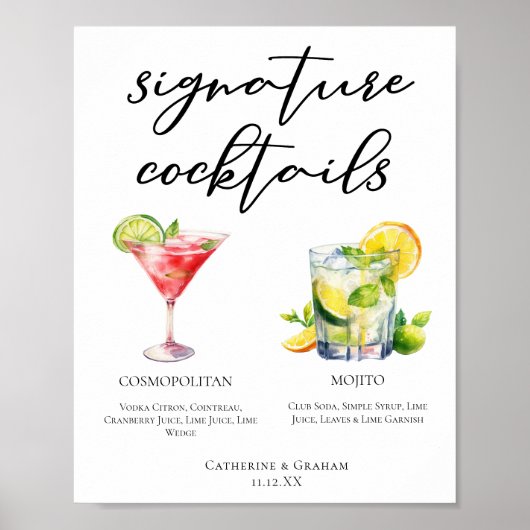 Cosmopolitan Mojito Signature Cocktails Menu Poster (Voorkant)