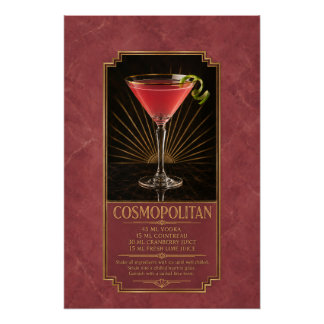 Cosmopolitan Recept Poster | Bar Kunst
