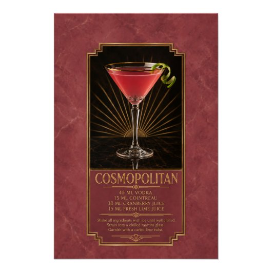 Cosmopolitan Recept Poster | Bar Kunst (Voorkant)