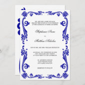Cosmopolitan Royal Blue Flourish Swirls Wedding Kaart (Voorkant / Achterkant)