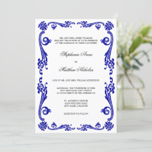 Cosmopolitan Royal Blue Flourish Swirls Wedding Kaart
