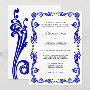Cosmopolitan Royal Blue Flourish Swirls Wedding Kaart